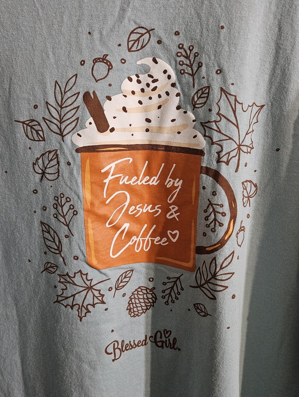 Blessed Girl Long-sleeved Tee, 2X "Fueled By Jesus & Coffee"